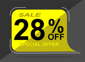 Sale tag 28% twenty eight percent off, vector illustration, balloon shape.
