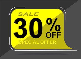 Sale tag 30% thirty percent off, vector illustration, balloon shape.