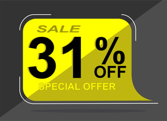 Sale tag 31% thirty one percent off, vector illustration, balloon shape.