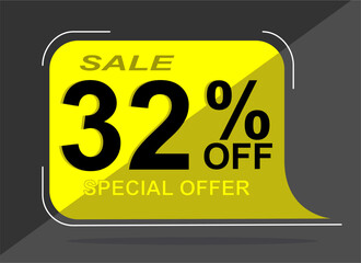 Sale tag 32% thirty two percent off, vector illustration, balloon shape.
