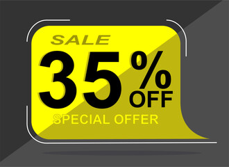 Sale tag 35% thirty five percent off, vector illustration, balloon shape.