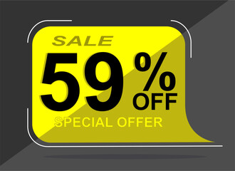Sale tag 59% fifty nine percent off, vector illustration, balloon shape.