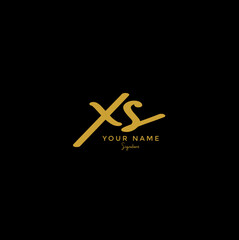 Golden XS Initial letter logo, Handwriting and signature logo template design.