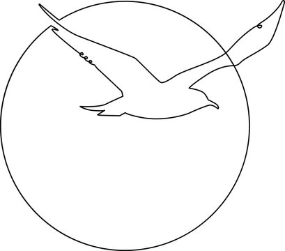 recommend clip art: Flying birds Silhouette against the background of the sun or moon. Continuous line drawing. Vector illustration.