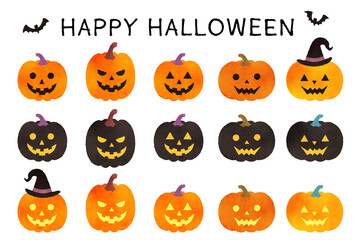 Set of colorful and cute Halloween Jack-O-Lanterns