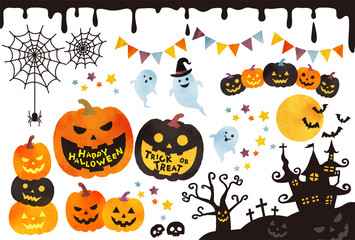 Colorful and cute Halloween illustration set