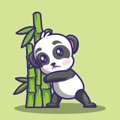 cute panda character hiding behind bamboo