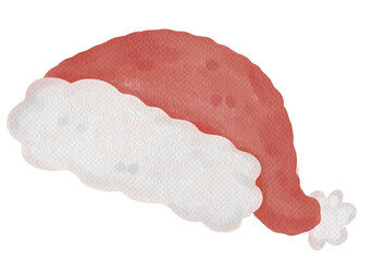 Christmas santa hat with deer antler watercolor illustration