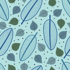 Elegant trendy seamless vector floral ditsy pattern design of tropical leaves and polka dots. Trendy floral repeat texture background for textile