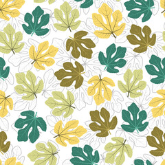 Modern artistic vector floral seamless pattern design of exotic fig leaves. Elegant foliage repeat texture background for printing and textile
