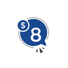 8 dollar price tag. Price $8 USD dollar only Sticker sale promotion Design. shop now button for Business or shopping promotion
