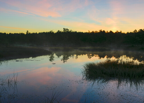 amazing sunrise picture with gorgeous sky, marsh at sunrise, magical morning in the marsh early in the morning