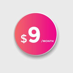 9 dollar price tag. 9$ dollar USD price symbol. price 9 Dollar sale banner in USD. Business or shopping promotion marketing concept
