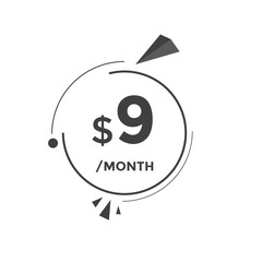 9 dollar price tag. Price $9 USD dollar only Sticker sale promotion Design. shop now button for Business or shopping promotion
