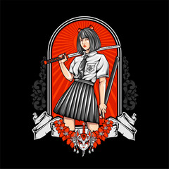 samurai school girl illustration