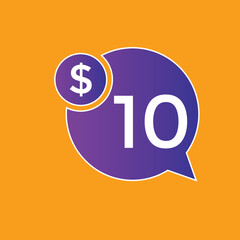 10 dollar price tag. 10$ dollar USD price symbol. price 10 Dollar sale banner in USD. Business or shopping promotion marketing concept
