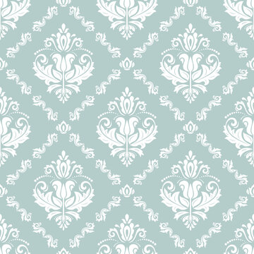 Fototapeta Classic seamless light blue and white pattern. Damask orient ornament. Classic vintage background. Orient ornament for fabric, wallpaper and packaging