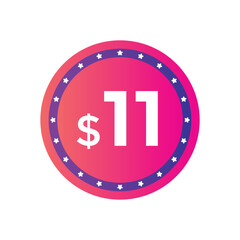 Obraz premium 11 dollar price tag. Price $11 USD dollar only Sticker sale promotion Design. shop now button for Business or shopping promotion 