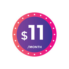 11 dollar price tag. 11$ dollar USD price symbol. price 11 Dollar sale banner in USD. Business or shopping promotion marketing concept
