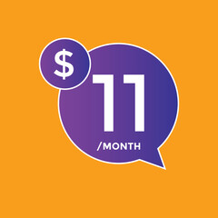 11 dollar price tag. 11$ dollar USD price symbol. price 11 Dollar sale banner in USD. Business or shopping promotion marketing concept
