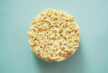 Instant noodles on blue background, Japanese ramen, pasta cooking food and beverage