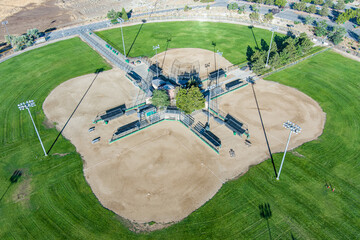 Aerial view of a Softball or Baseball sports complex field.