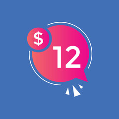 12 dollar price tag. 12$ dollar USD price symbol. price 12 Dollar sale banner in USD. Business or shopping promotion marketing concept
