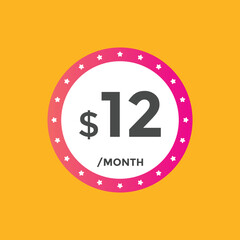 12 dollar price tag. 12$ dollar USD price symbol. price 12 Dollar sale banner in USD. Business or shopping promotion marketing concept
