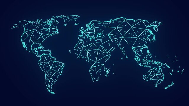 World Map with communication plexus nodes connecting technology futuristic animation