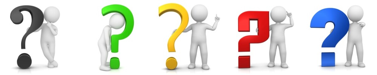 Colored question marks 3d rendering red black green blue yellow interrogation point sign