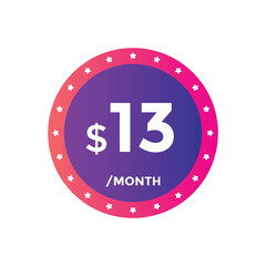 13 dollar price tag. 13$ dollar USD price symbol. price 13 Dollar sale banner in USD. Business or shopping promotion marketing concept
