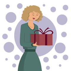 Illustration of a girl with a gift in vector.