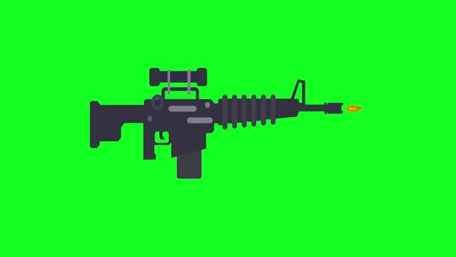 Modern M4 assault rifle shooting animation with explosive rounds, on green screen backgrounds, weapons effects