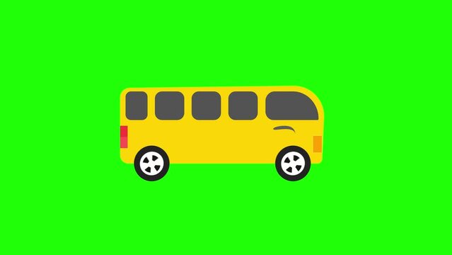 shuttle school mini van moving animation on green screen background