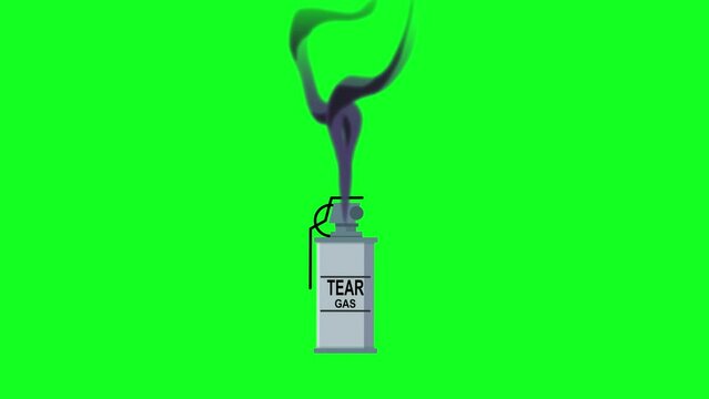 combat weapon tear gas animation with smoke effect on green screen
