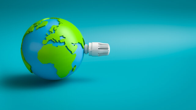 Erderw&auml;rmung - Klimawandel - Zeit zu handeln - Erde mit Thermostat zur W&auml;rmereglung