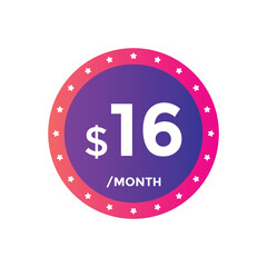 16 dollar price tag. 16$ dollar USD price symbol. price 16 Dollar sale banner in USD. Business or shopping promotion marketing concept
