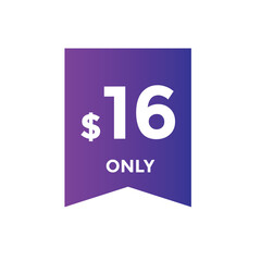 Obraz premium 16 dollar price tag. 16$ dollar USD price symbol. price 16 Dollar sale banner in USD. Business or shopping promotion marketing concept 