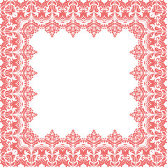 Classic red and white vector vintage square frame with arabesques and orient elements. Abstract ornament with place for text. Vintage pattern