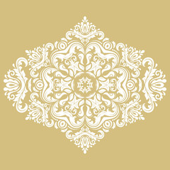 Oriental golden and white vector ornament with arabesques and floral elements. Traditional classic ornament. Vintage pattern with arabesques