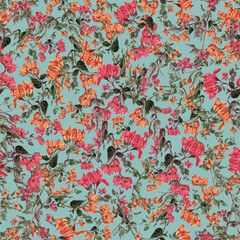 Seamless repeat pattern tile with the bougainvillea flowers design in vibrant, pastel, refreshing color.