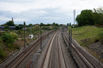 Fototapeta na wymiar Haren, Brussels Capital Region, Belgium, Railway tracks of the public transportation terminal