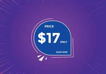 17 dollar price tag. Price $17 USD dollar only Sticker sale promotion Design. shop now button for Business or shopping promotion
