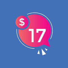 Monthly 17 Dollar price tag or sticker. seventeen dollars sales tag. shopping promotion marketing concept. sale promotion Price Sticker Design
