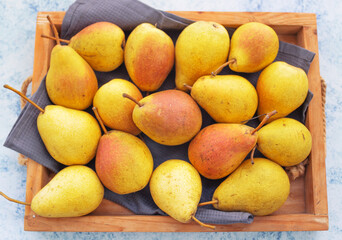 Beautiful juicy pears on a blue background