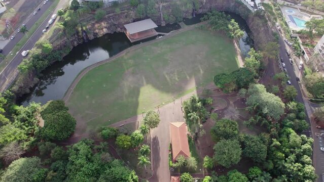 Ribeir&atilde;o Preto, S&atilde;o Paulo, Brazil - Circa June 2022: Aerial image of Luis Carlos Raya Park.
