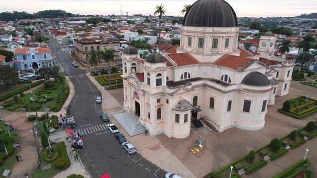 Batatais, S&atilde;o Paulo, Brazil - Circa June 2022: Aerial image of the city of Batatais, Parish Church of the city.