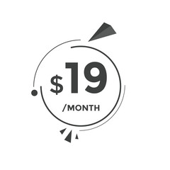 Monthly 19 Dollar price tag or sticker. Nineteen dollars sales tag. shopping promotion marketing concept. sale promotion Price Sticker Design
