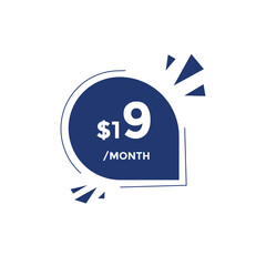 Monthly 19 Dollar price tag or sticker. Nineteen dollars sales tag. shopping promotion marketing concept. sale promotion Price Sticker Design
