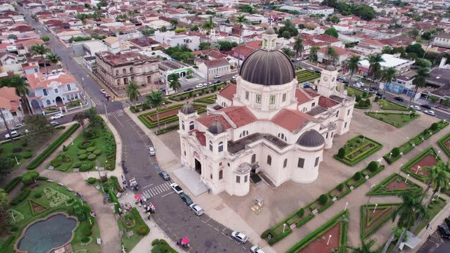 Batatais, S&atilde;o Paulo, Brazil - Circa June 2022: Aerial image of the city of Batatais, Parish Church of the city.